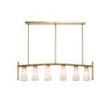 Moderne Hanglamp met 6 Witte Glas Kappen en Gouden Beugel