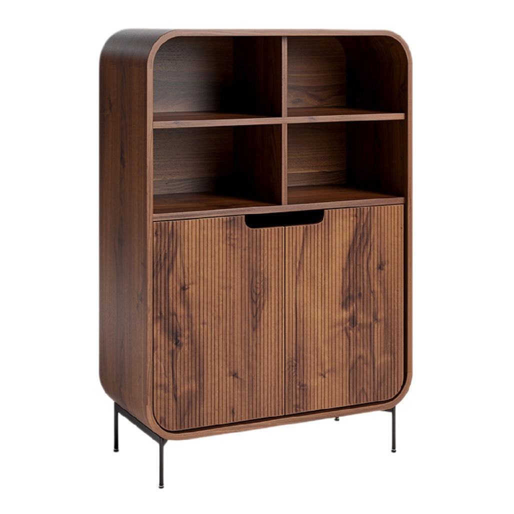 Moderne houten boekenkast met lades en open vakken