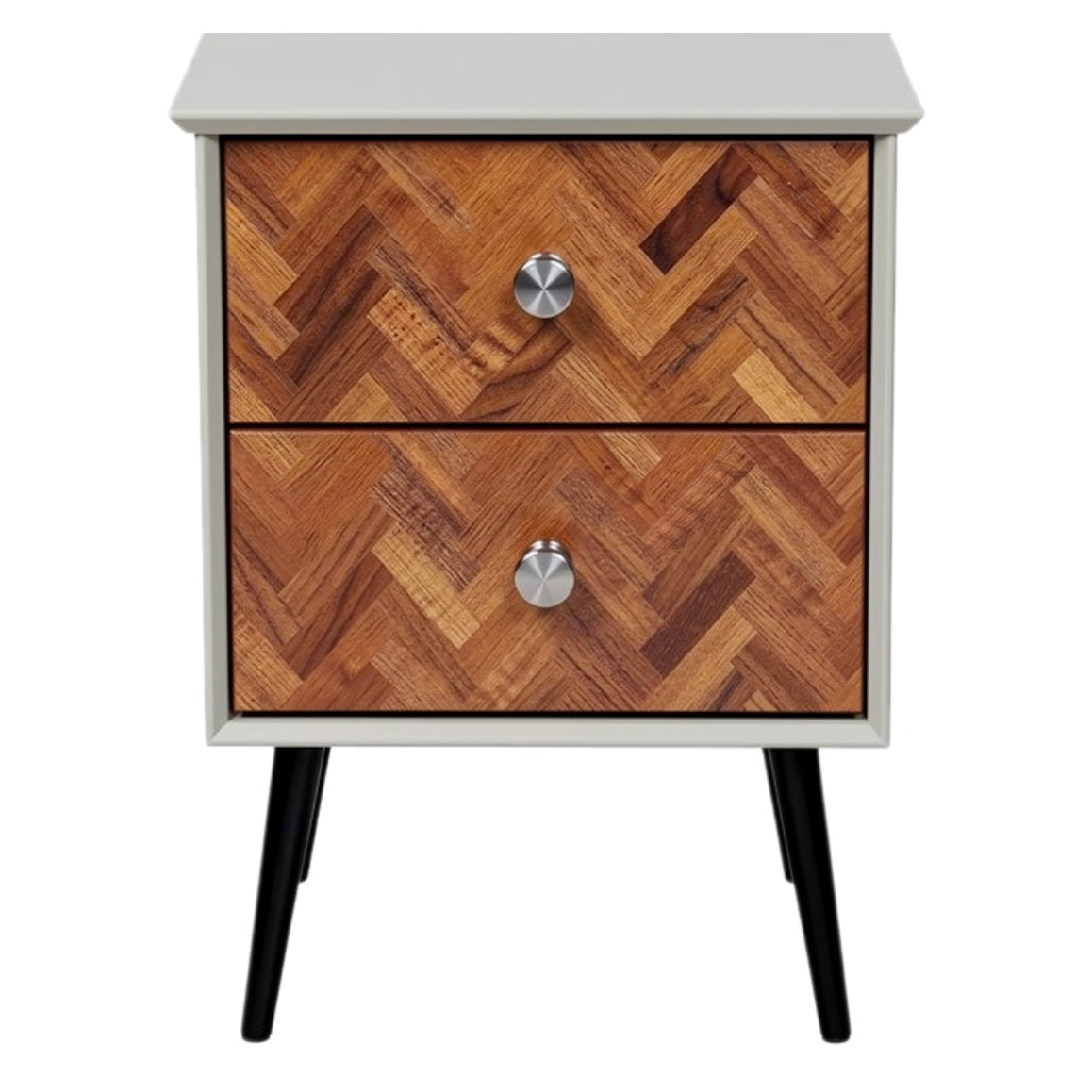 Moderne nachttafel met houteffect en twee lades