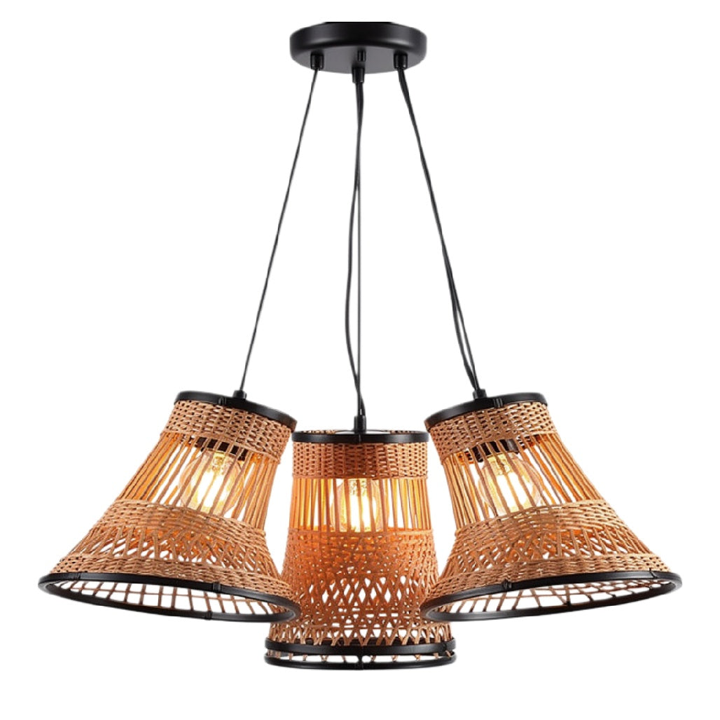 Nieuwe Titel: "Moderne Hanglamp met Rieten Kappen - Drievoudig Ontwerp"